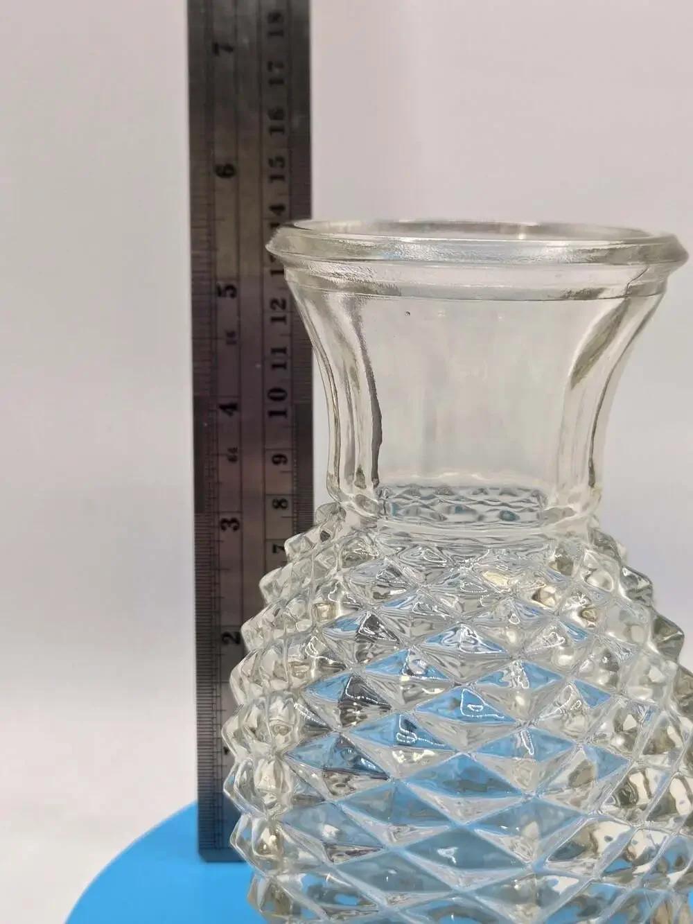 Vintage 1980 FTD Clear Pressed Glass Pineapple Shaped Diamond Point Vase